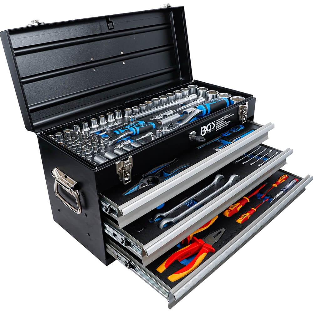 Elektriker Metall Werkzeugkoffer 3 Schubladen mit 147 Werkzeuge - BGS 3350  ➡️ Werkzeug Express